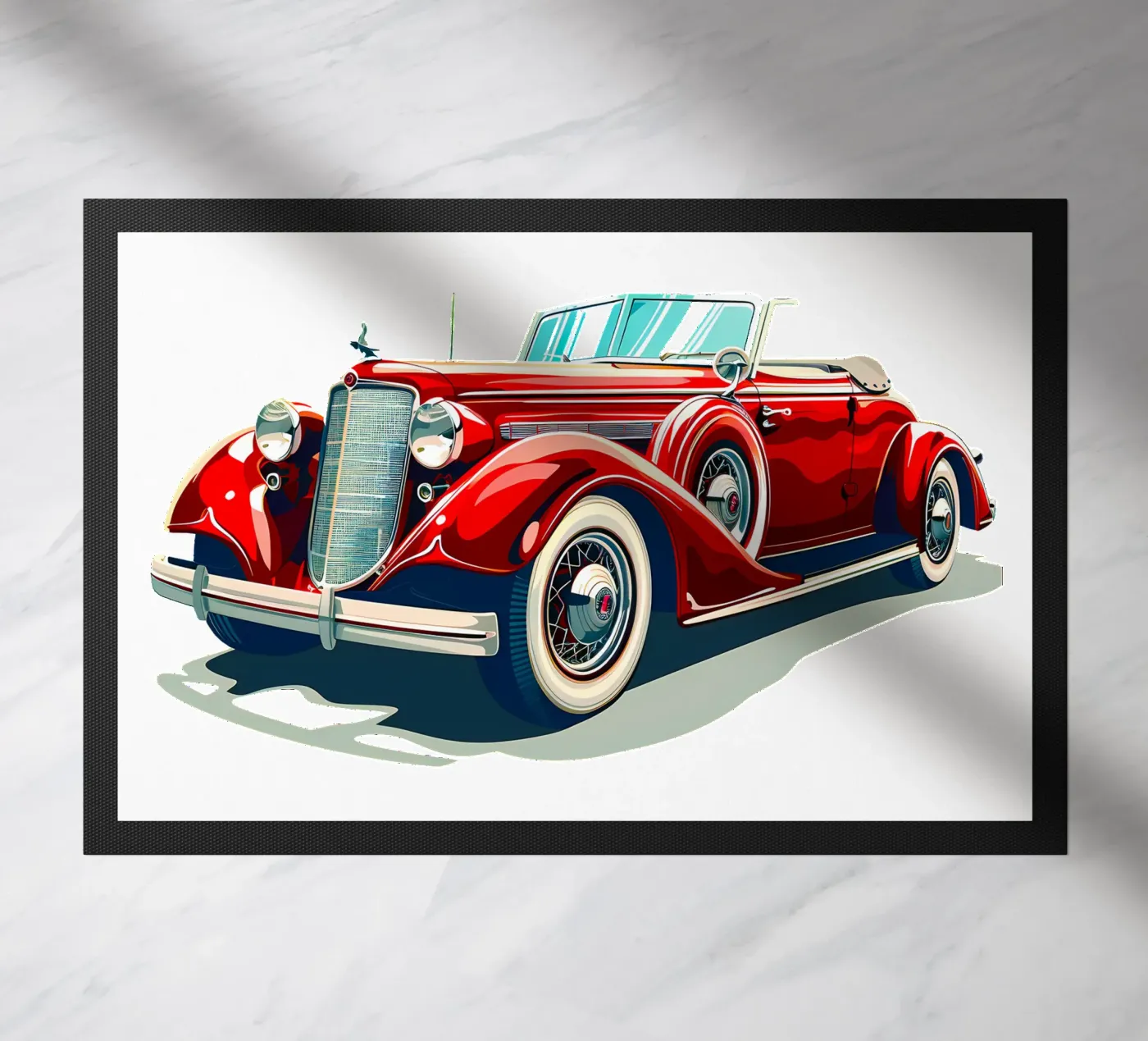 Rotes Oldtimer-Cabrio Fußmatte von Urban Life