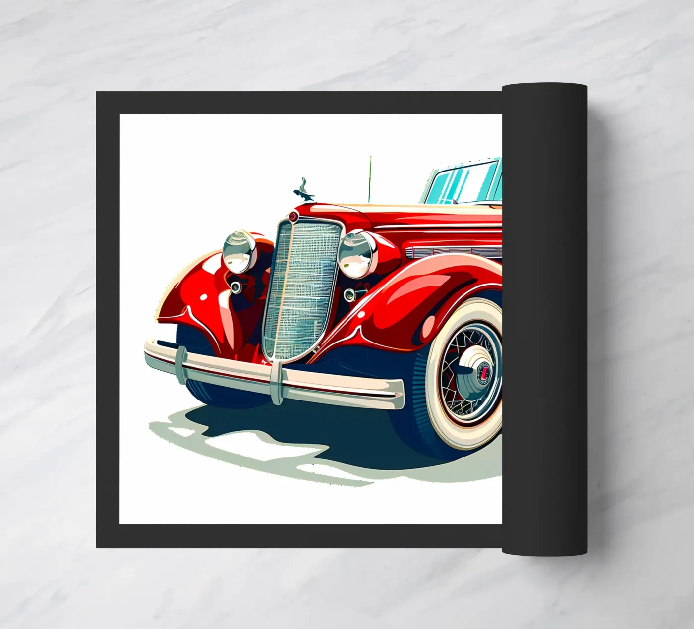 Rotes Oldtimer-Cabrio Fußmatte von Urban Life