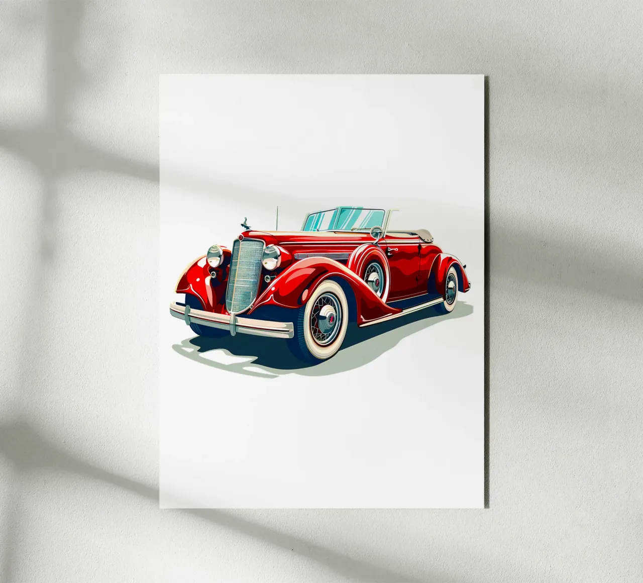 Auto cabriolet d'epoca rossa alluminio dibond da Urban Life