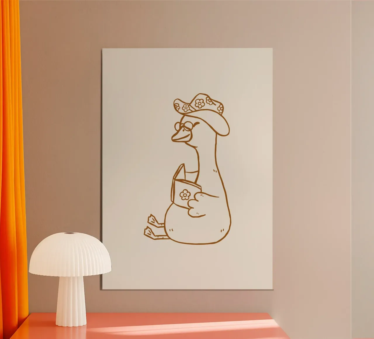 Quirky Reading Goose Boho Neutral Line Art Cappello da cowboy stampato carta hahnemühle da dawnthesea