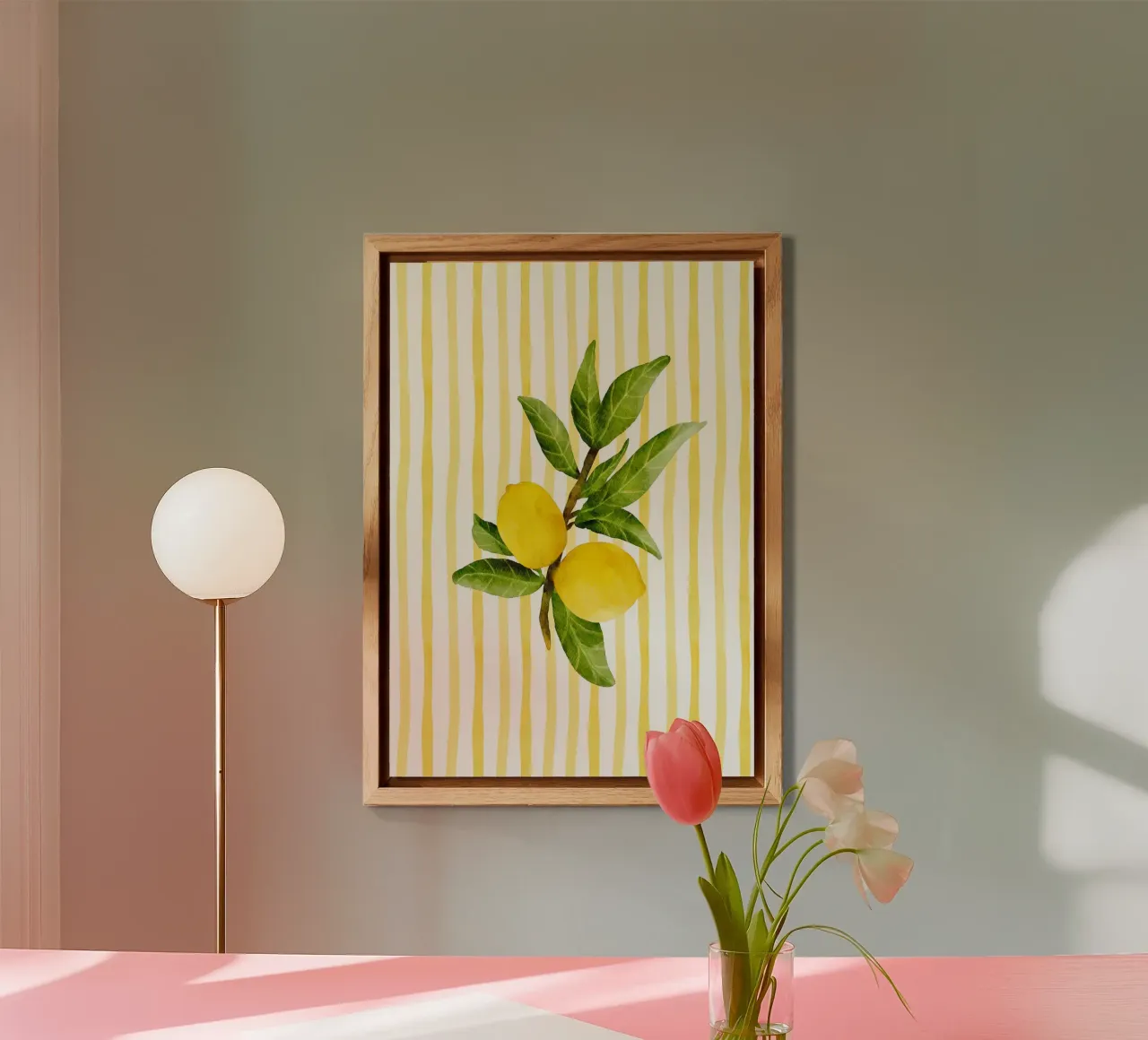 Poster da cucina Maximalista a strisce gialle acquerellate al limone alluminio dibond da dawnthesea