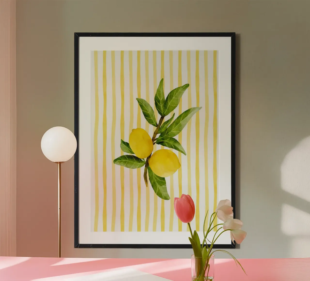 Poster da cucina Maximalista a strisce gialle acquerellate al limone carta hahnemühle da dawnthesea