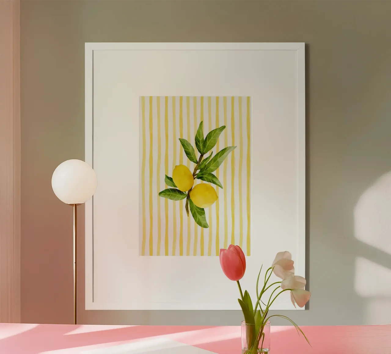 Poster da cucina Maximalista a strisce gialle acquerellate al limone carta hahnemühle da dawnthesea