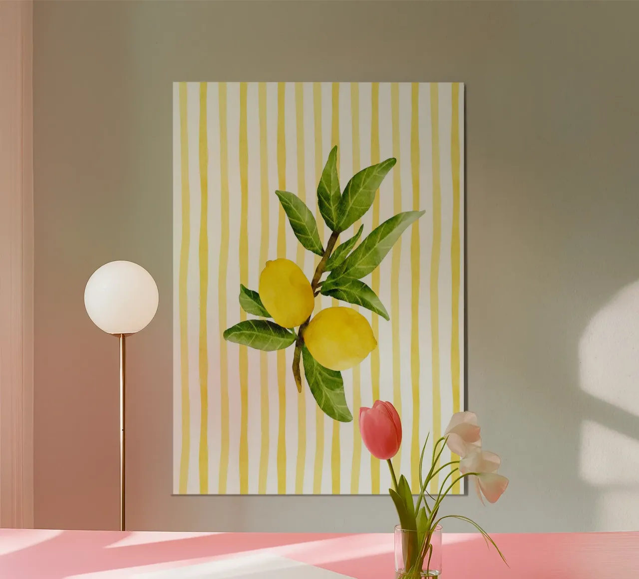 Poster da cucina Maximalista a strisce gialle acquerellate al limone carta hahnemühle da dawnthesea