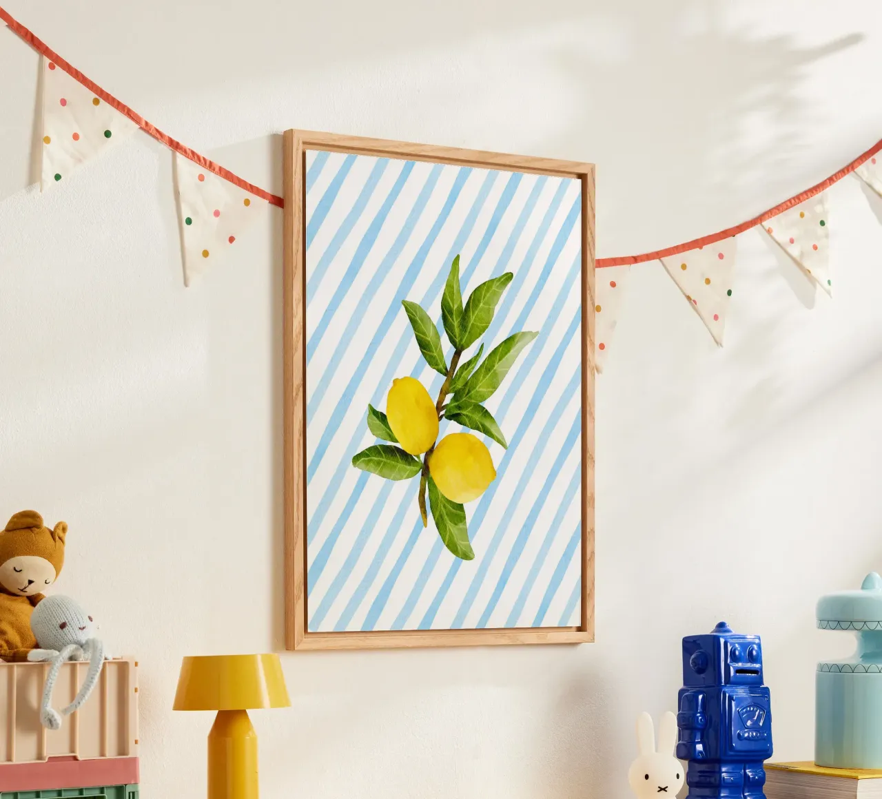 Maximalistische Zitrone Aquarell blauer Streifen Küsten Großmutter Acryl-Glas von dawnthesea