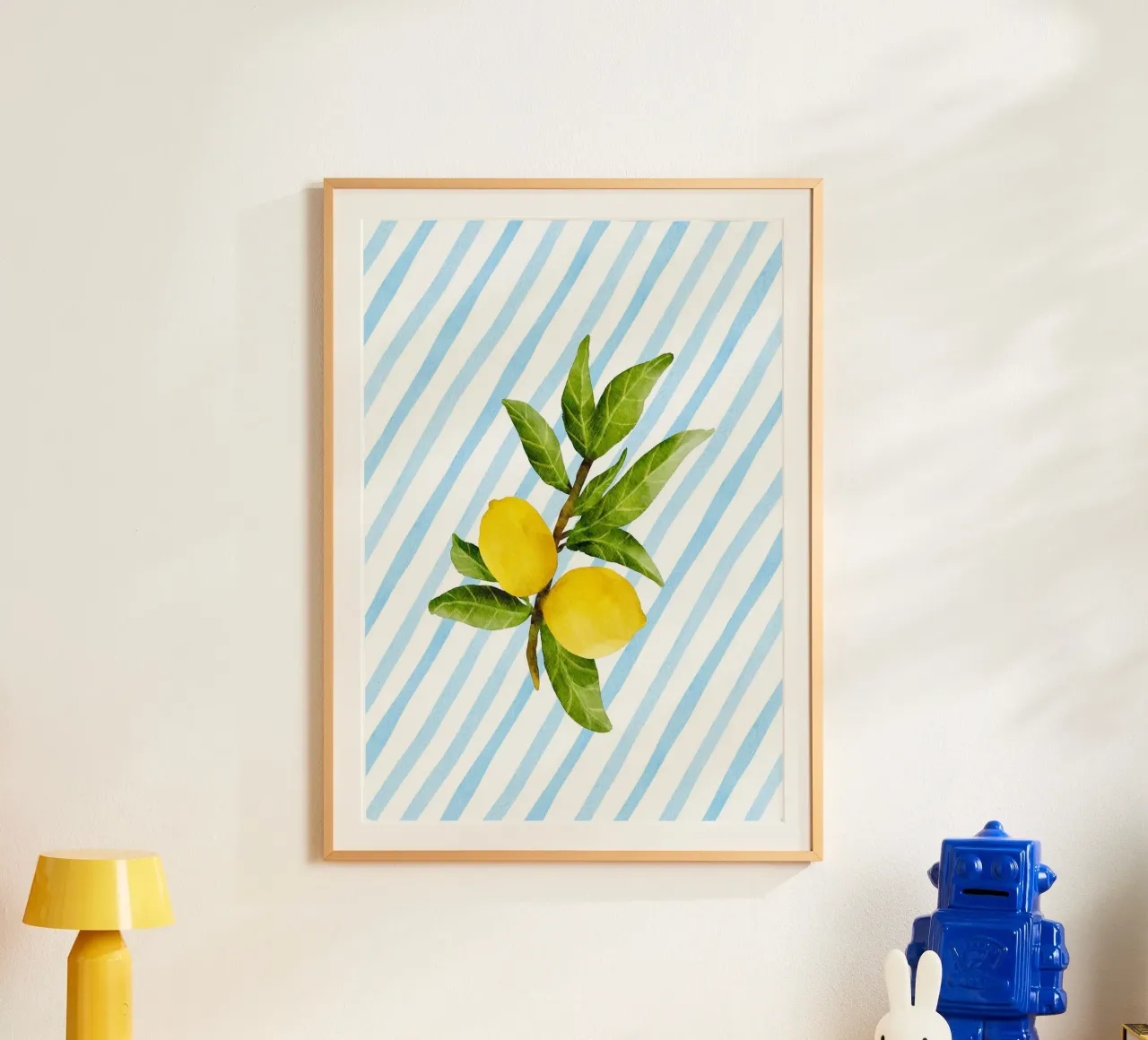 Maximalistische Zitrone Aquarell blauer Streifen Küsten Großmutter Poster von dawnthesea