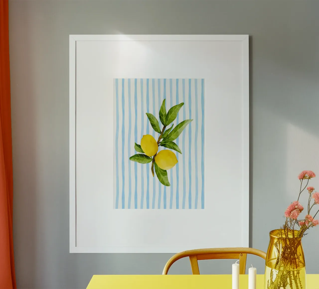 Zitrone Aquarell Diagonalstreifen Maximalistische Küche Hahnemühle von dawnthesea