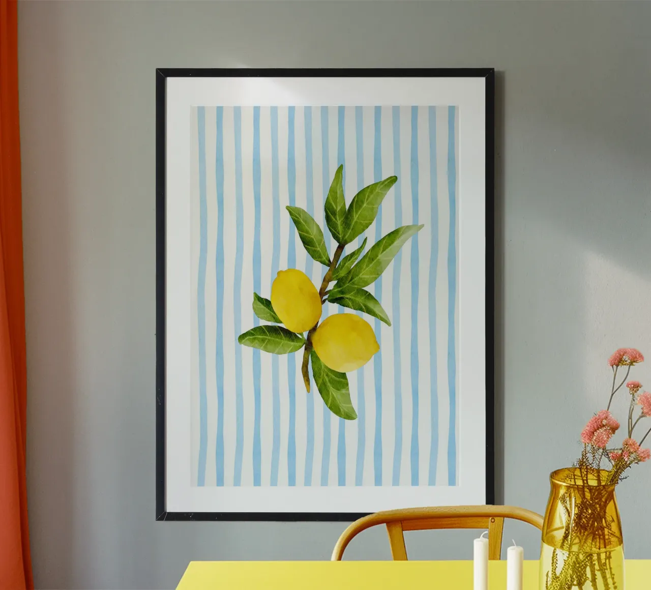 Zitrone Aquarell Diagonalstreifen Maximalistische Küche Hahnemühle von dawnthesea