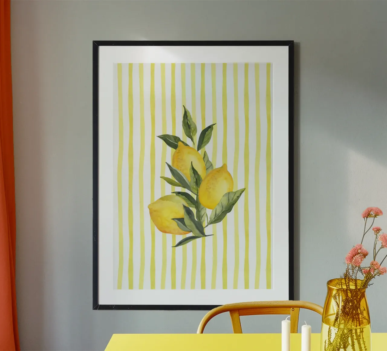 Maximalista Limone a grappolo Acquerello Giallo a righe Cucina Ar carta hahnemühle da dawnthesea