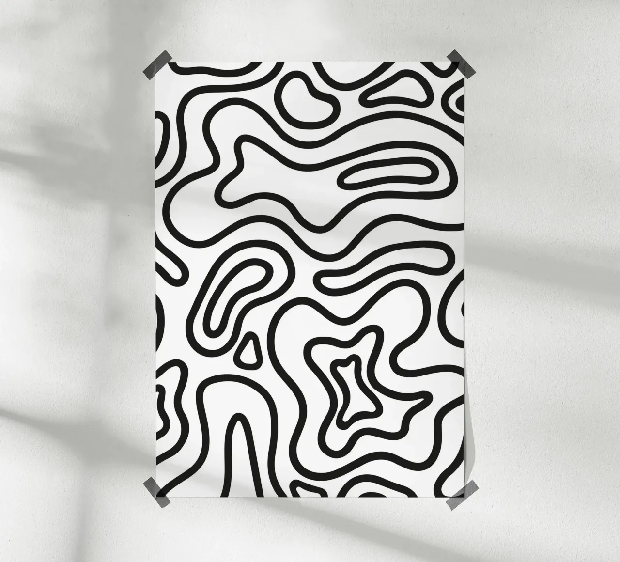 Minimalist Black White Abstract Groovy Wavy Line Art Pattern hahnemühle by dawnthesea