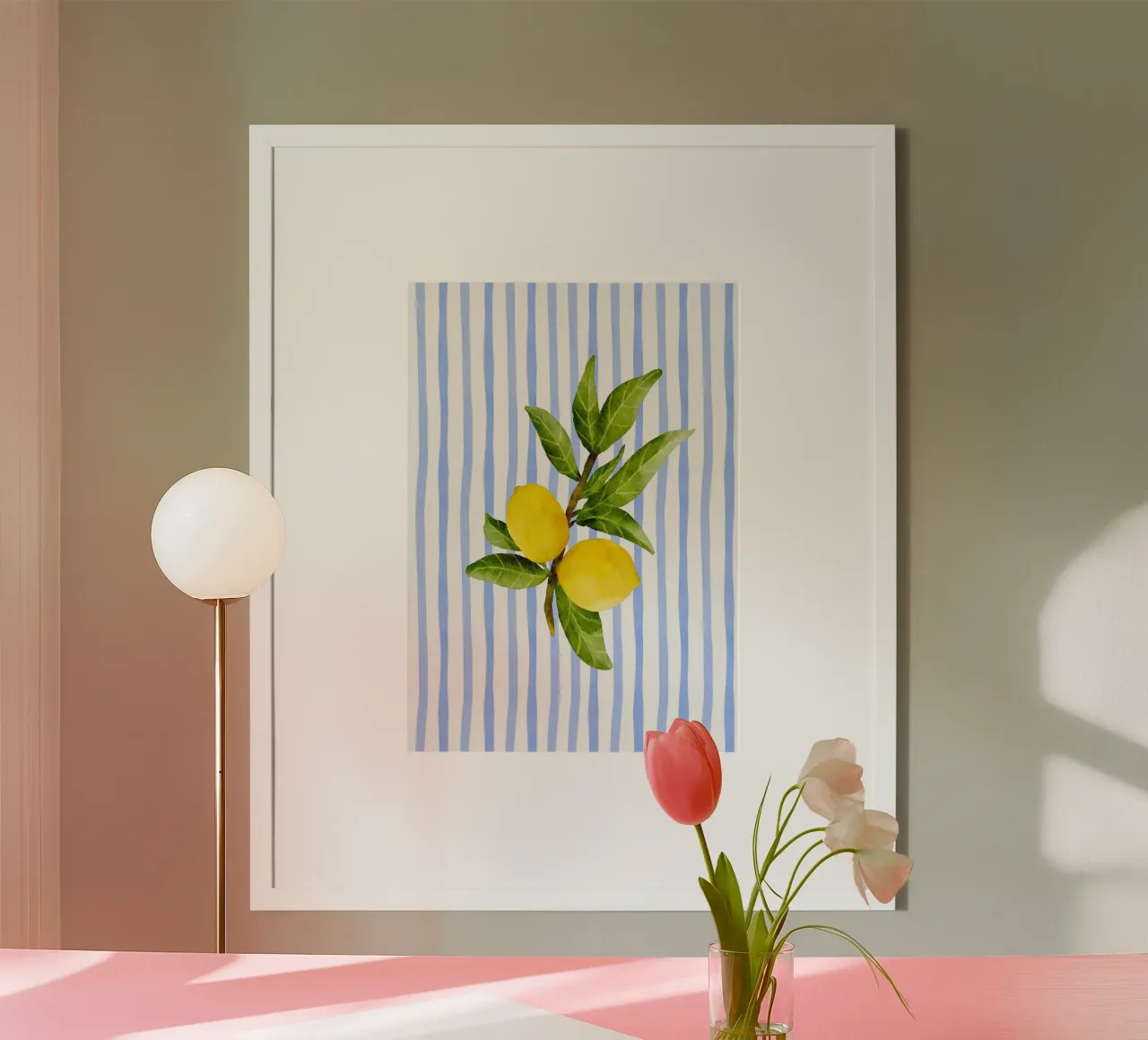 Maximalist Zitrone Aquarell Französisch blau gestreift Küstenposte Hahnemühle von dawnthesea