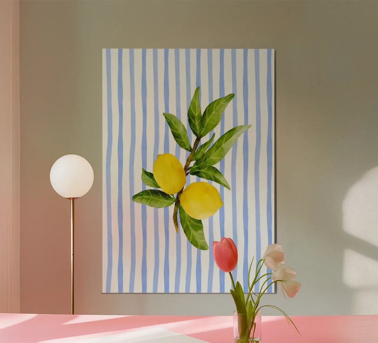 Maximalista Limone acquerello francese blu a strisce costiere Poste poster da dawnthesea