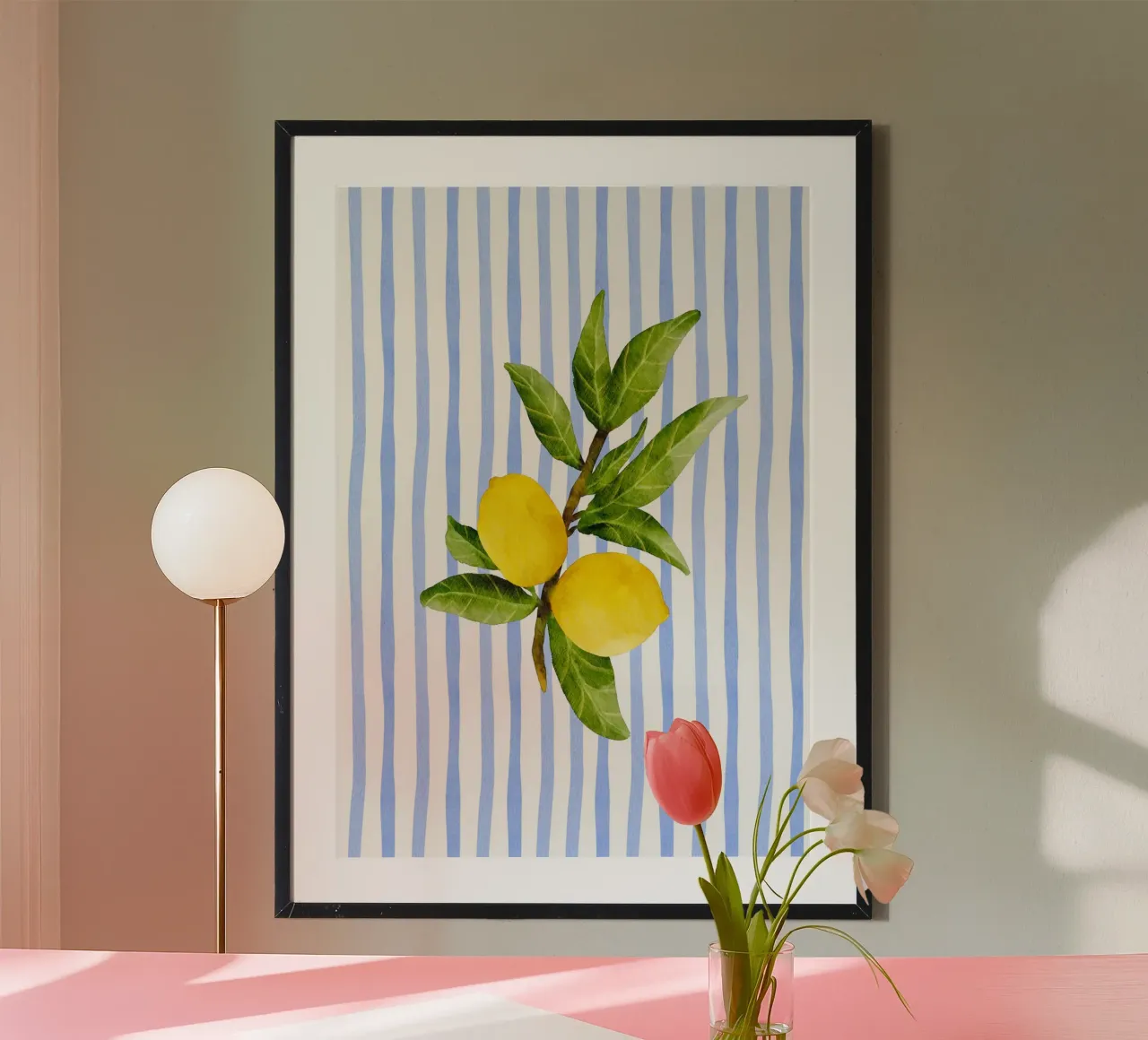 Maximalista Limone acquerello francese blu a strisce costiere Poste poster da dawnthesea