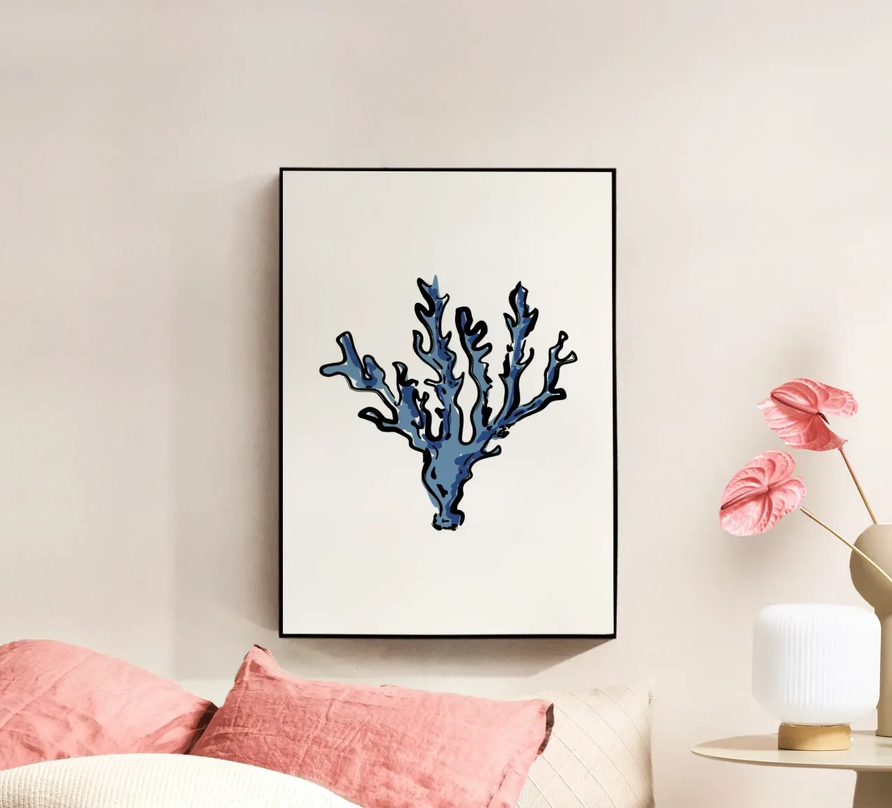 Küsten Blau Koralle Doodle Skizze Minimalistisch Nautisch Wand Ar Acryl-Glas von dawnthesea