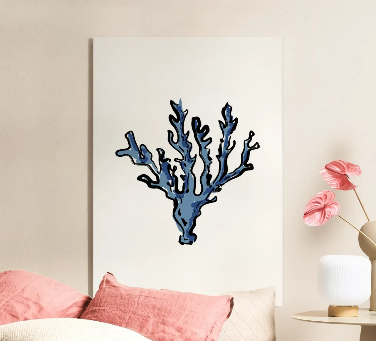 Küsten Blau Koralle Doodle Skizze Minimalistisch Nautisch Wand Ar Acryl-Glas von dawnthesea