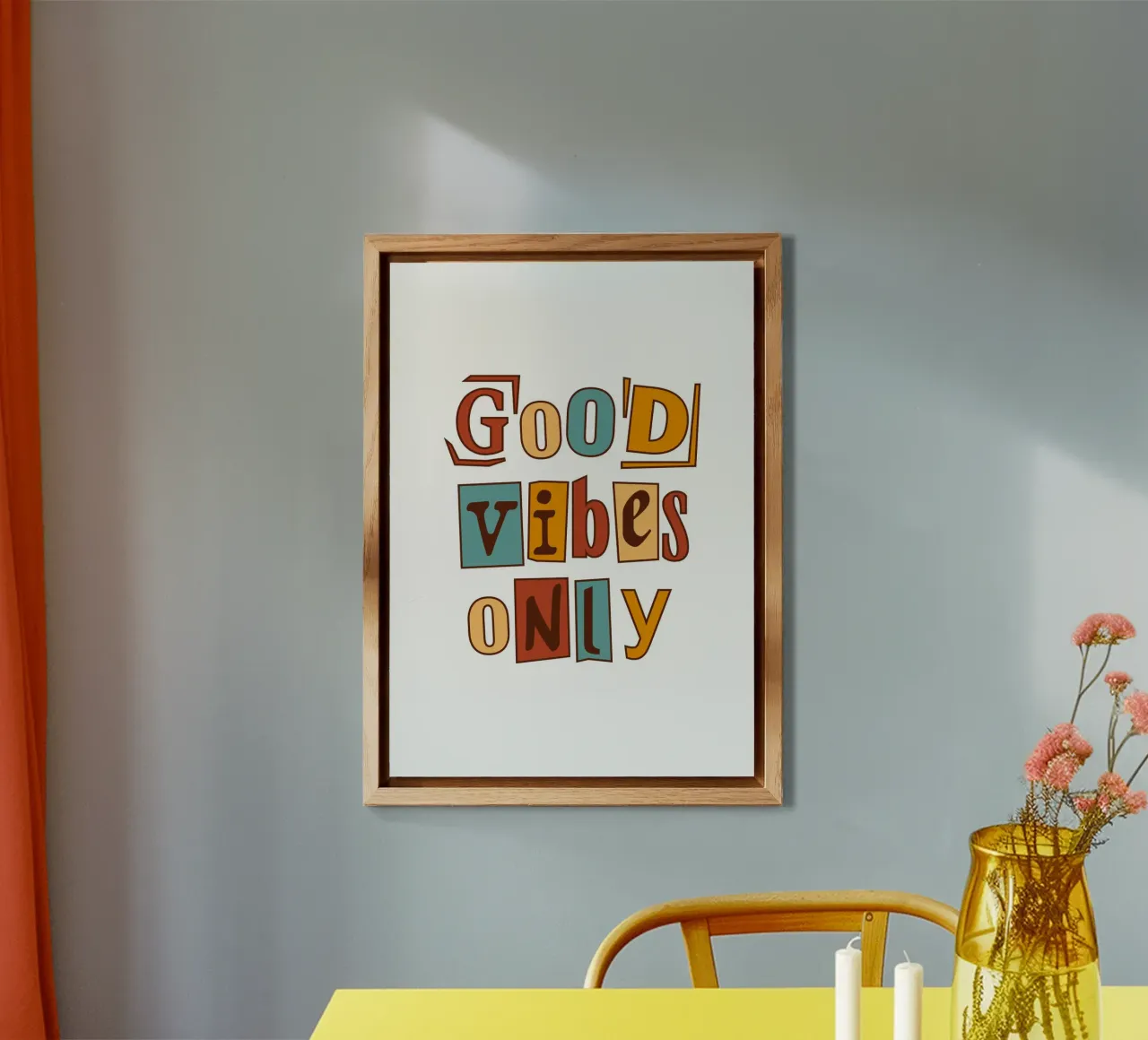 Stampa Good Vibes Only - Tipografia retrò anni '70 sui toni della terra alluminio dibond da dawnthesea