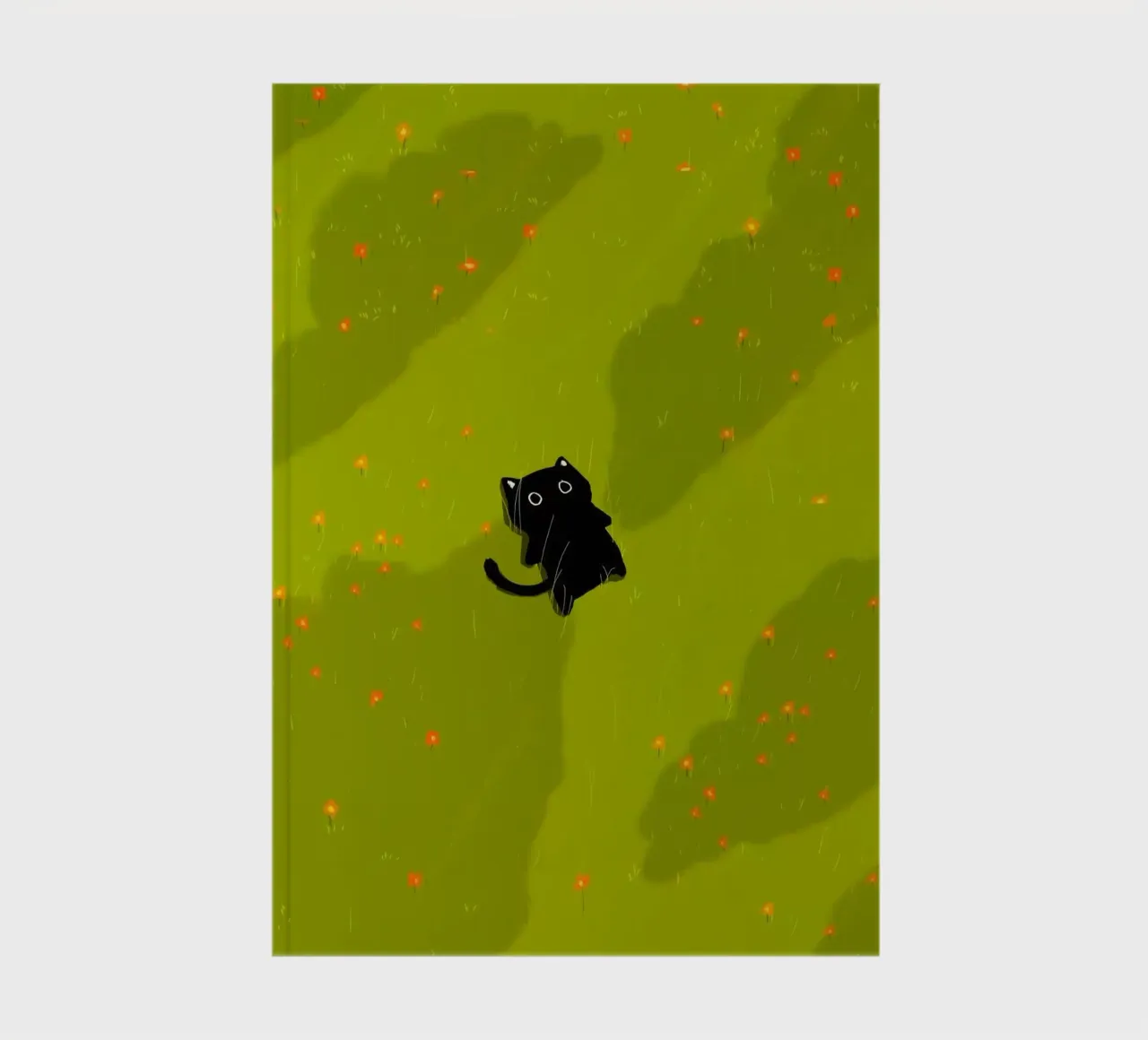 chill cat on green field notebook by Fost