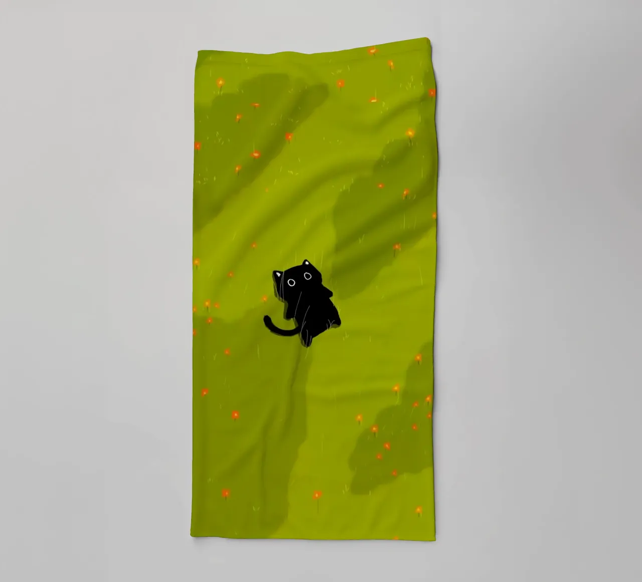 chill cat on green field towel by Fost