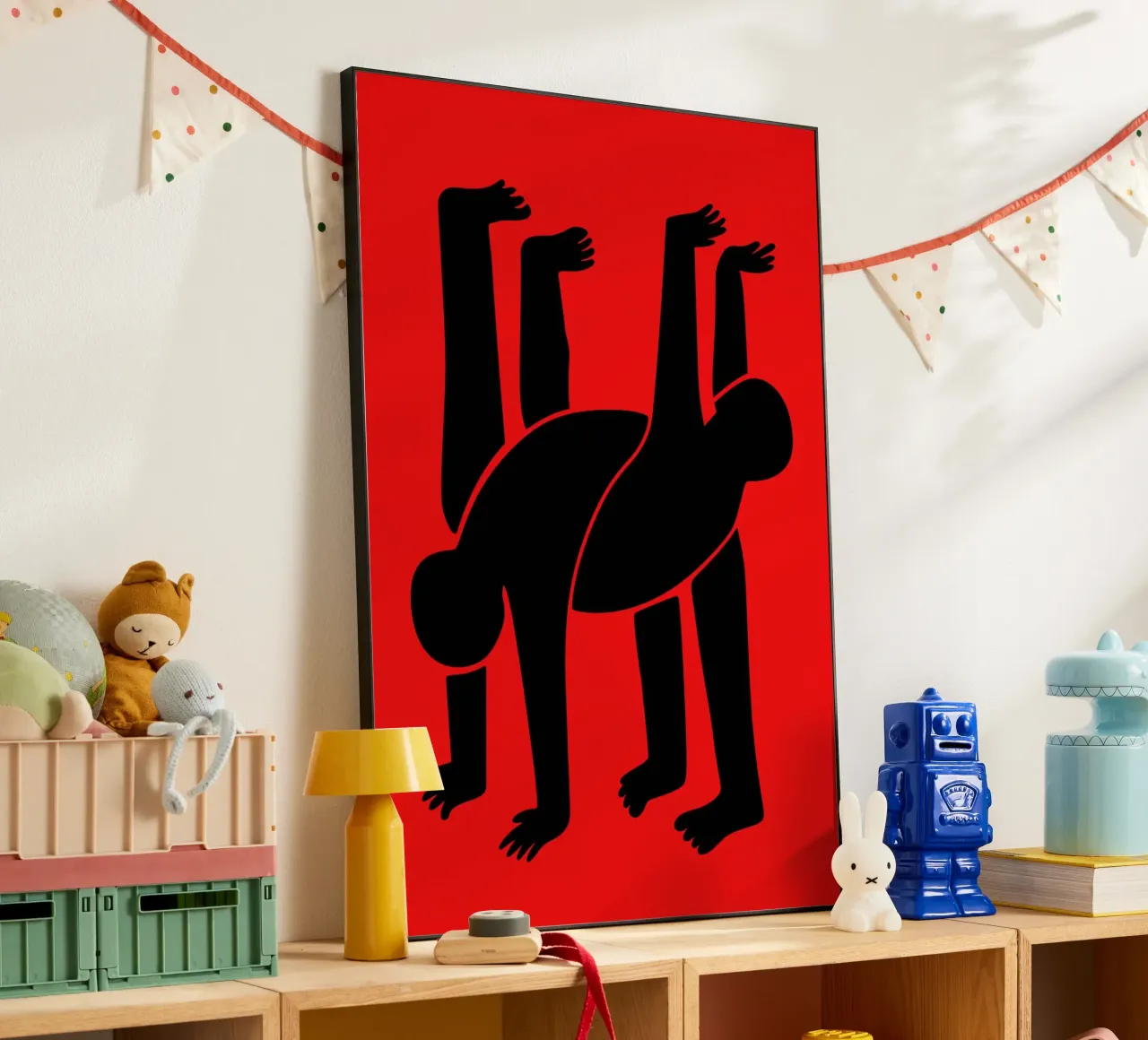 Stampa pop art di acrobazie rosse in stile Keith Haring pannello forex da Bakara