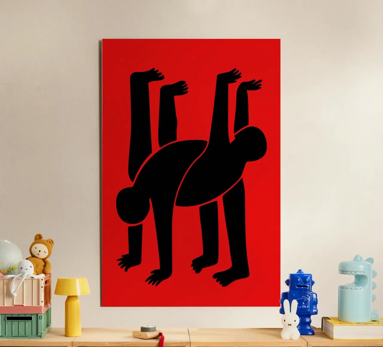 Stampa pop art di acrobazie rosse in stile Keith Haring pannello forex da Bakara
