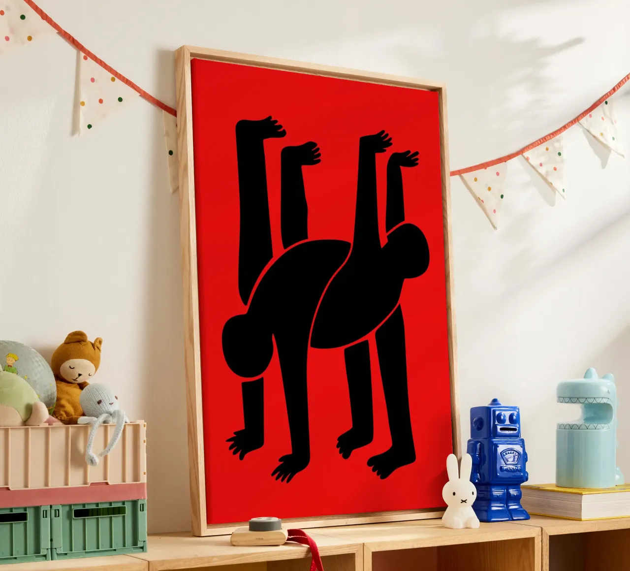 Keith Haring Stijl Rode Acrobatiek Pop Art Print canvas van Bakara