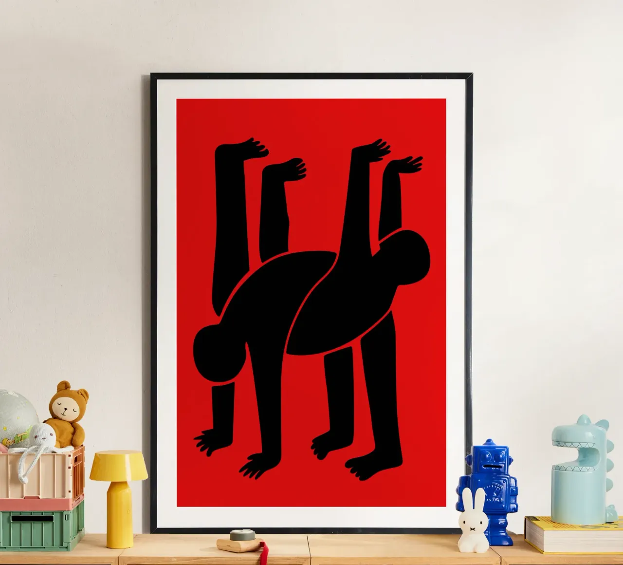 Keith Haring Stijl Rode Acrobatiek Pop Art Print hahnemühle van Bakara