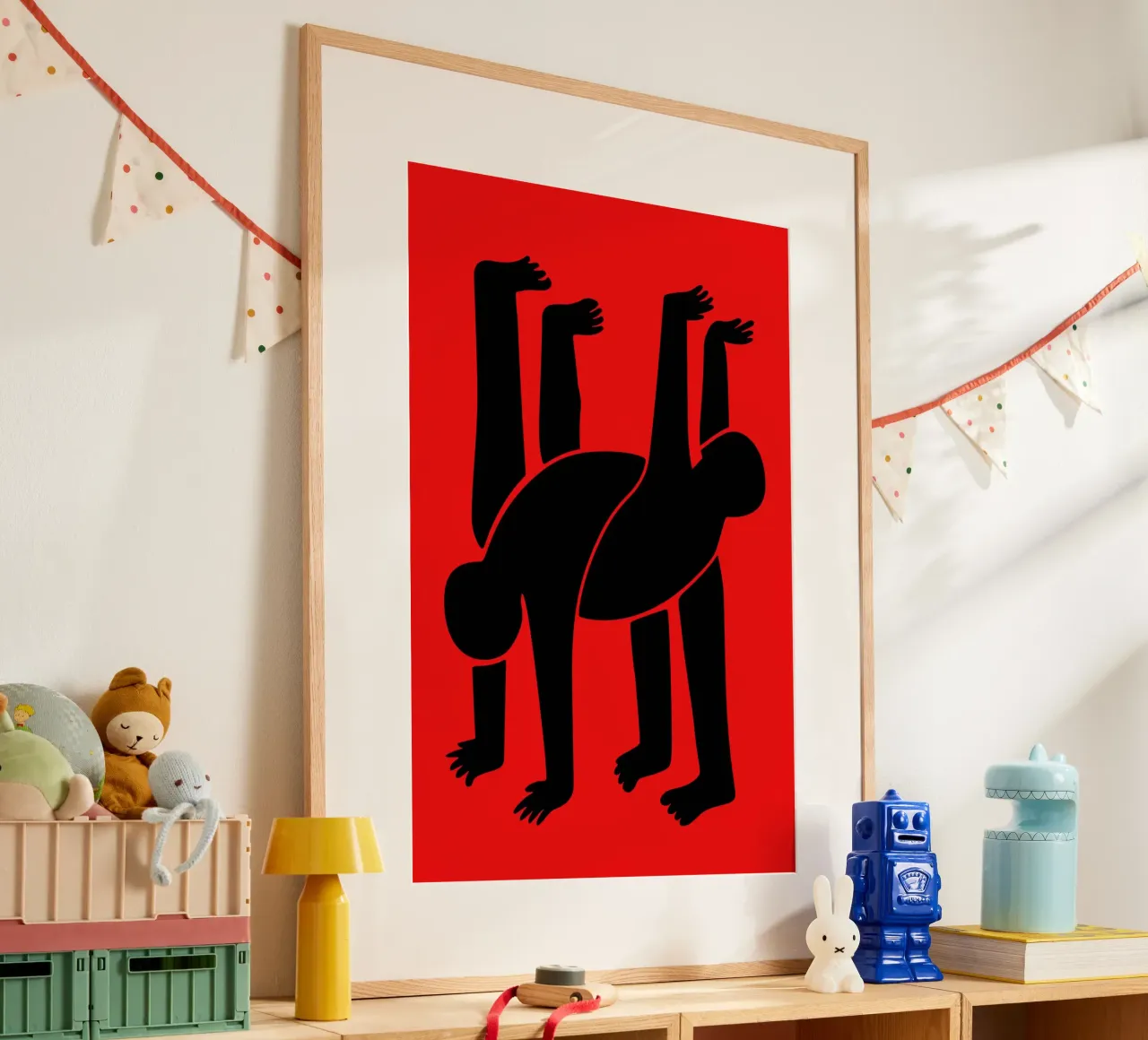Keith Haring Stijl Rode Acrobatiek Pop Art Print hahnemühle van Bakara