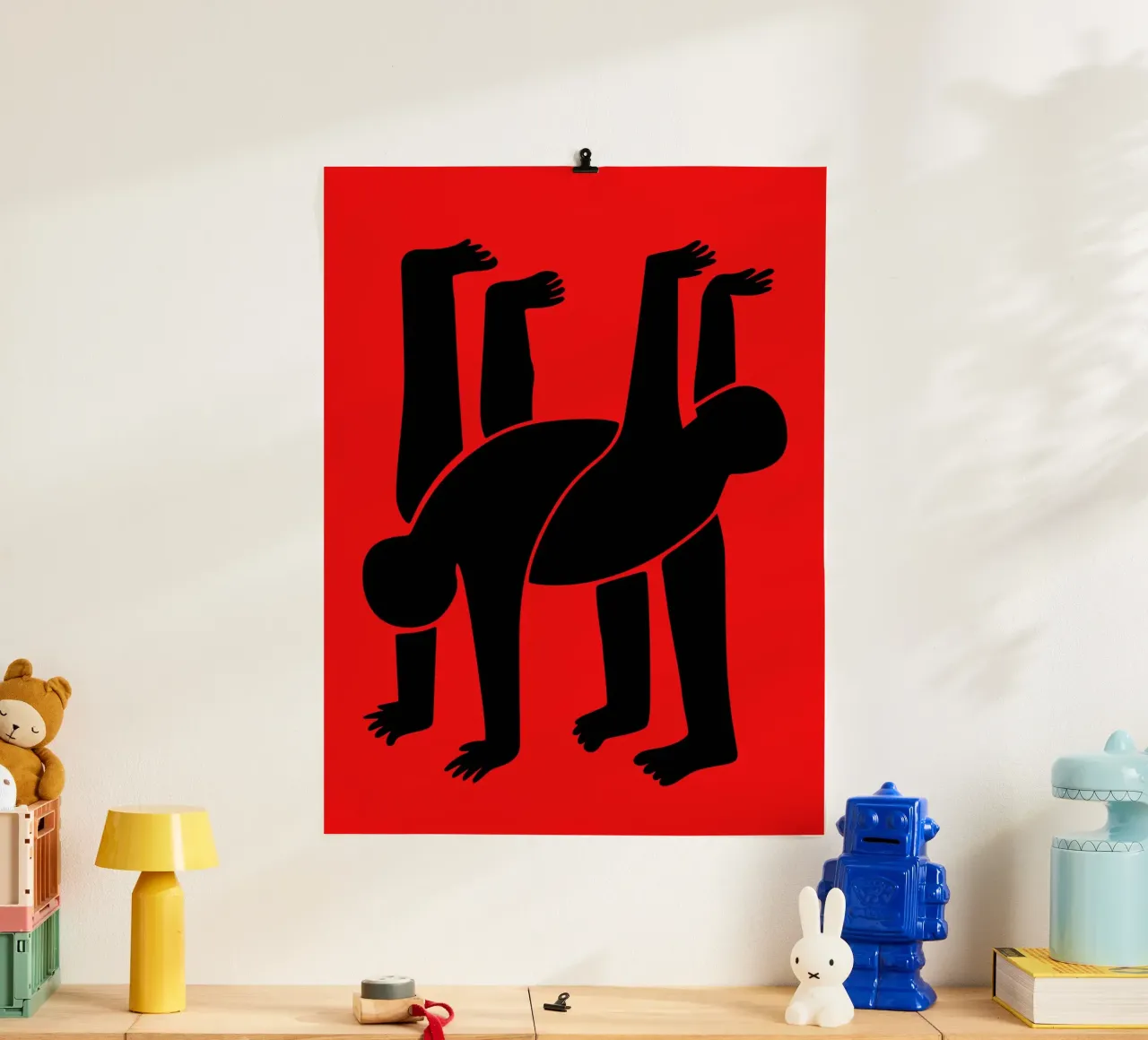 Keith Haring Stijl Rode Acrobatiek Pop Art Print hahnemühle van Bakara