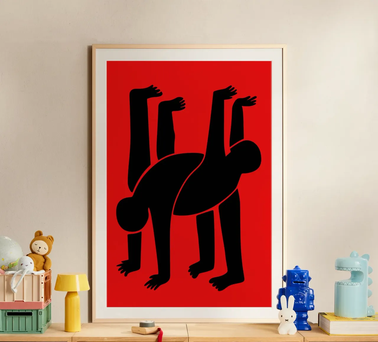 Keith Haring Stijl Rode Acrobatiek Pop Art Print hahnemühle van Bakara