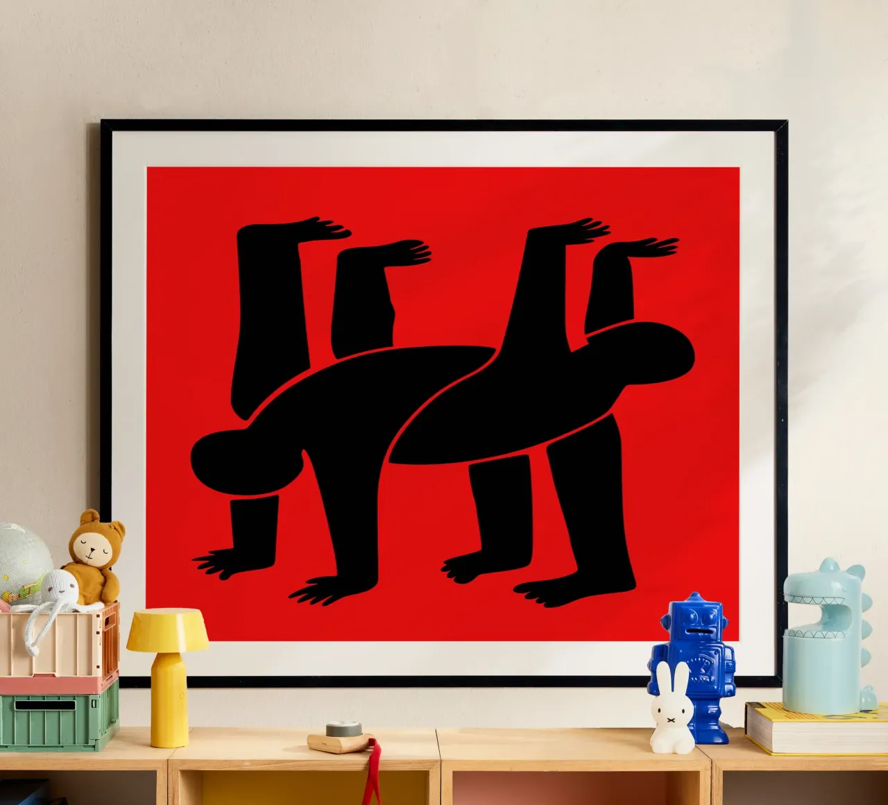 Keith Haring Stijl Rode Acrobatiek Pop Art Print hahnemühle van Bakara