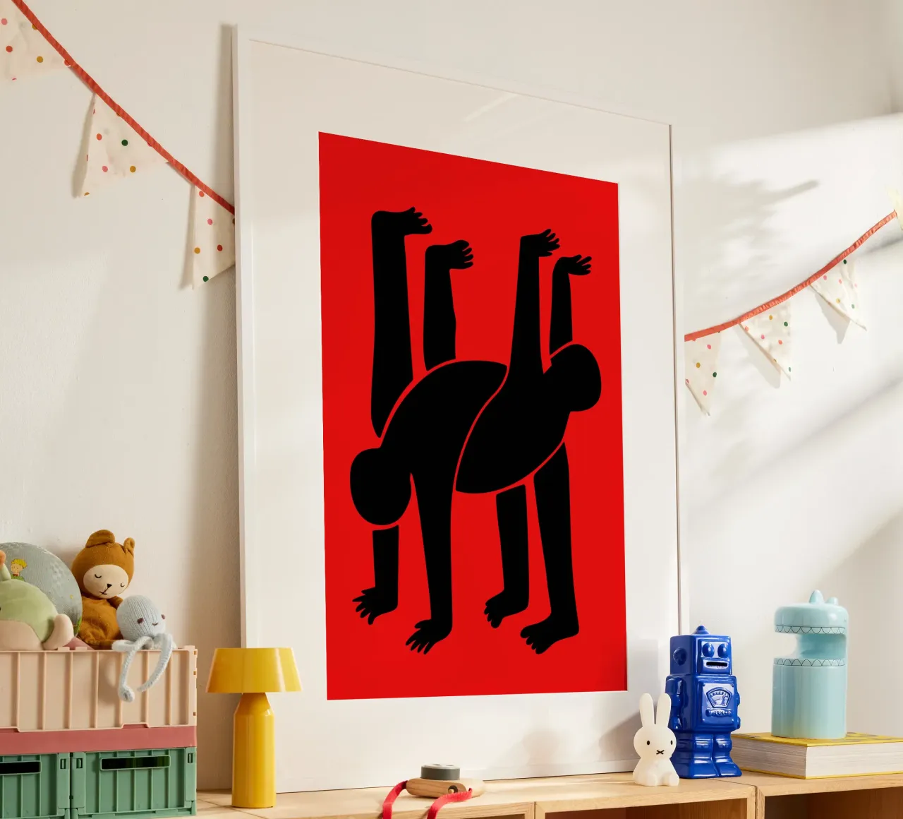 Keith Haring Stijl Rode Acrobatiek Pop Art Print hahnemühle van Bakara