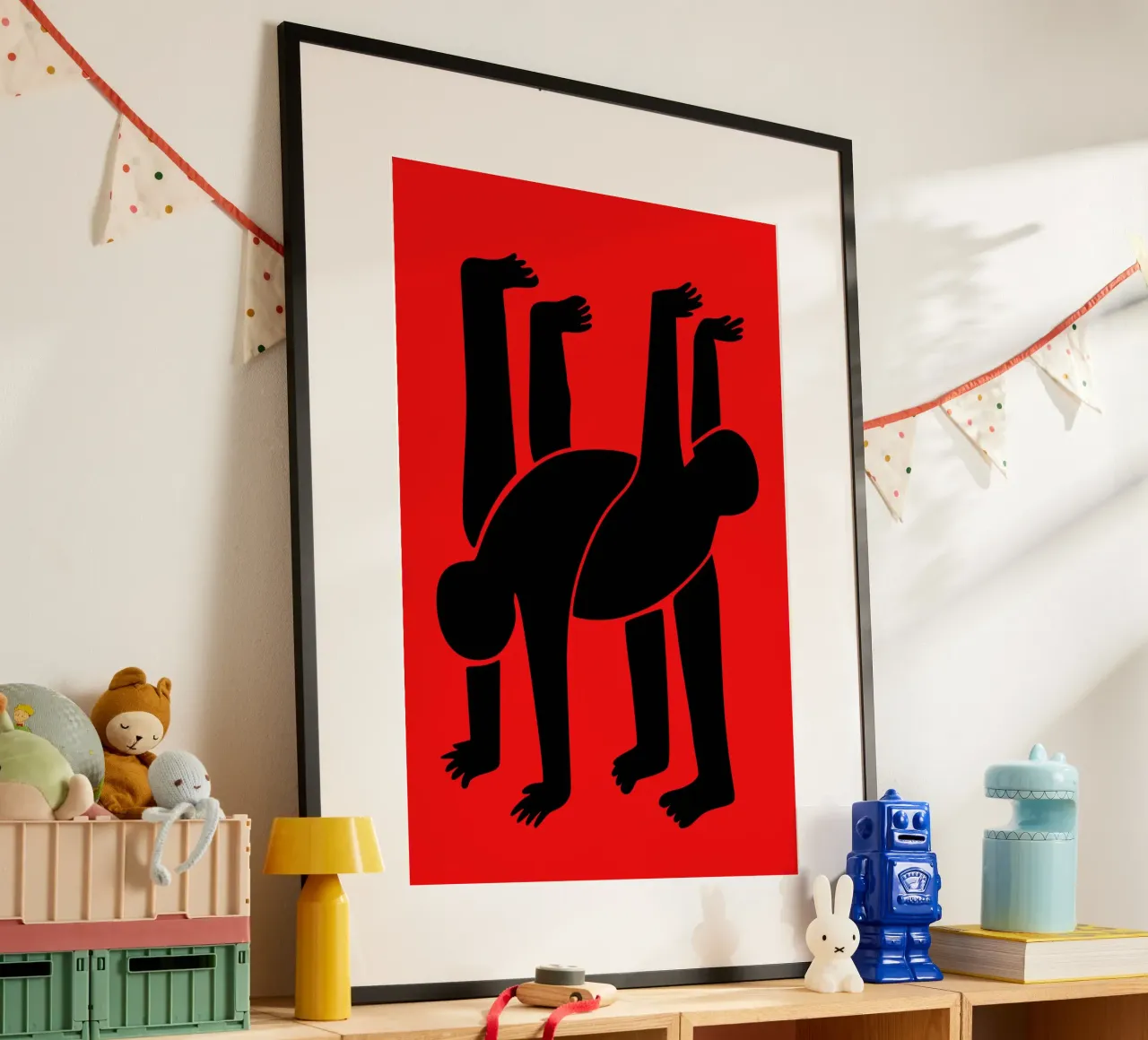Keith Haring Stijl Rode Acrobatiek Pop Art Print hahnemühle van Bakara