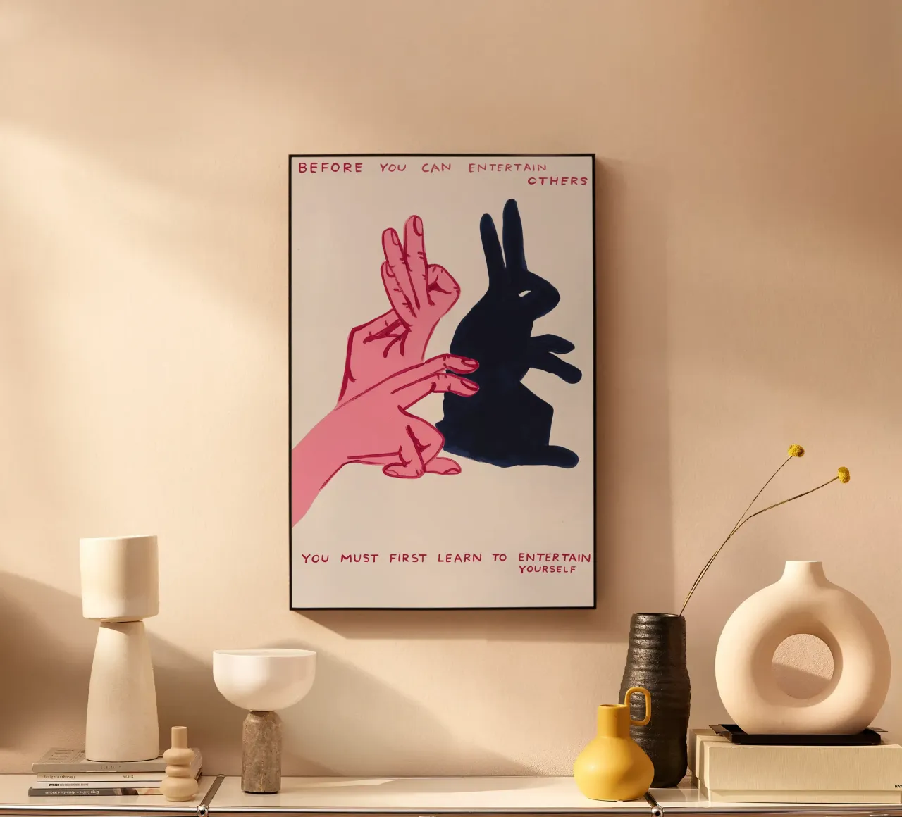 Conejo rosa Shadow Puppet Motivational Art Print aluminio dibond de Bakara