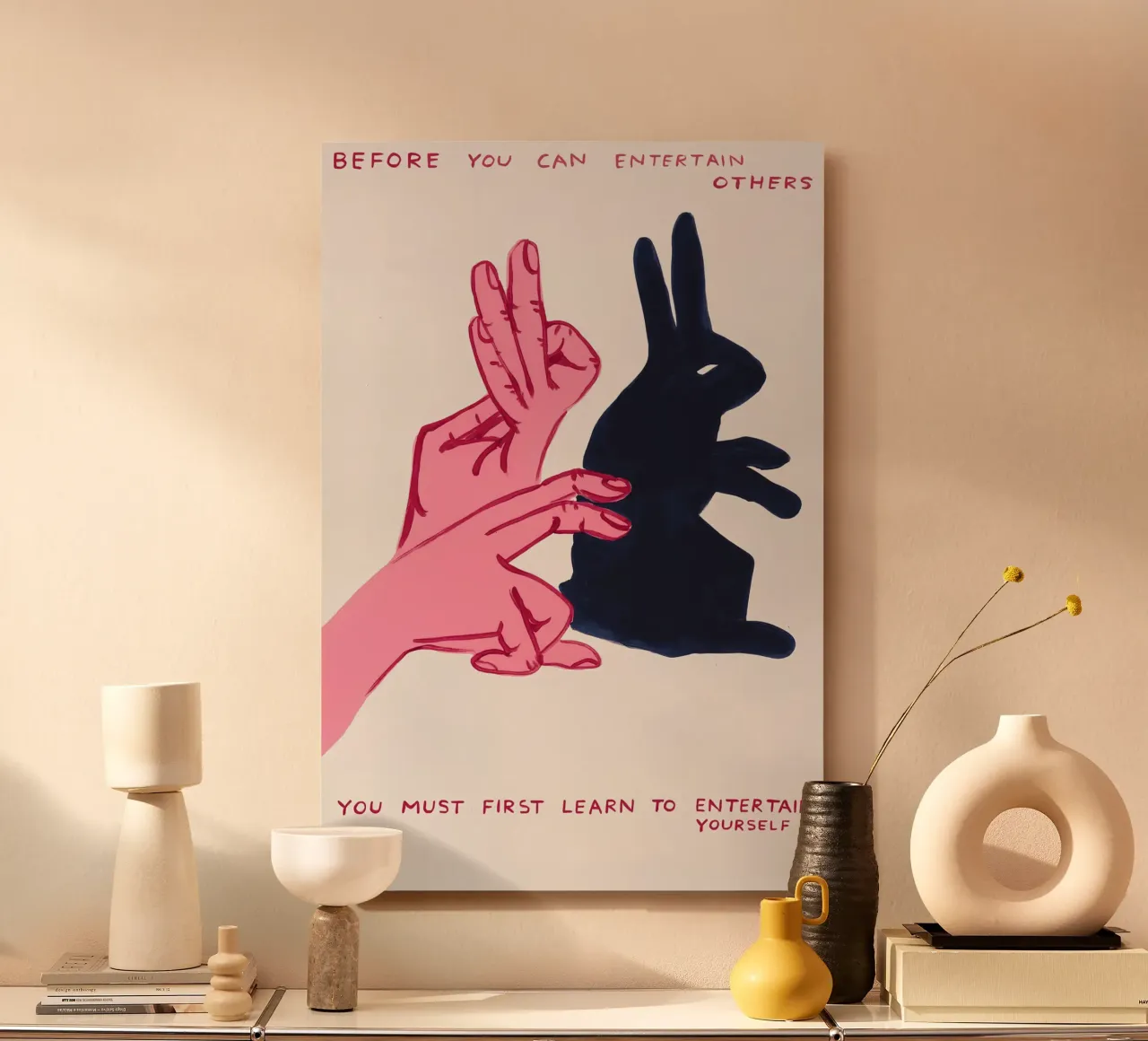 Conejo rosa Shadow Puppet Motivational Art Print aluminio dibond de Bakara