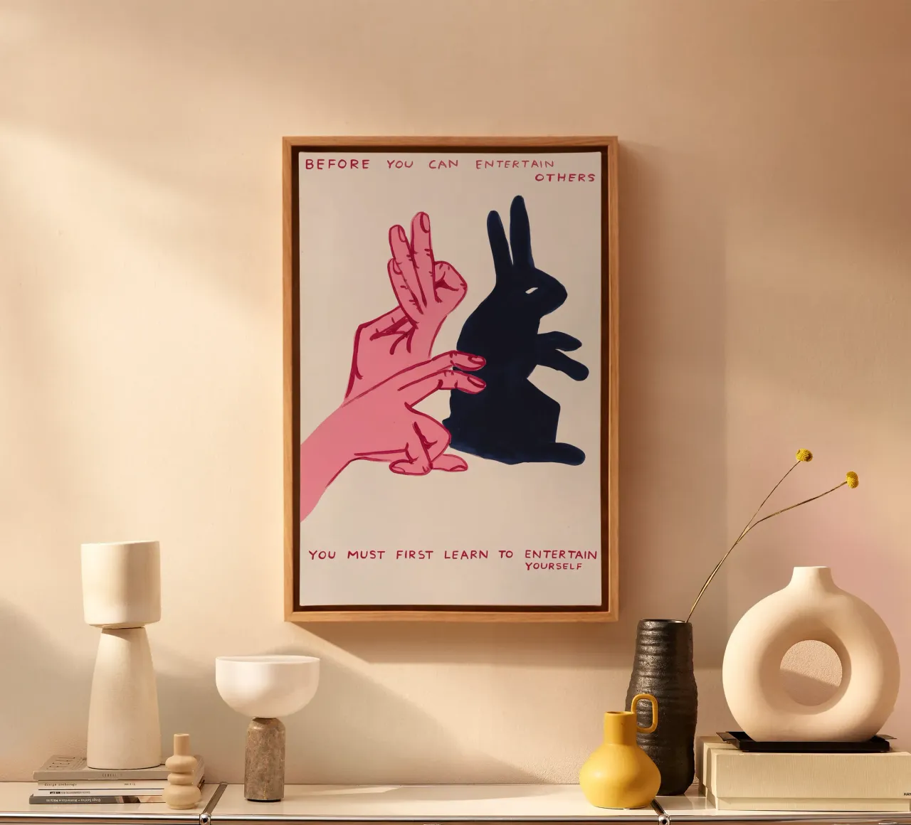 Conejo rosa Shadow Puppet Motivational Art Print lienzo de Bakara