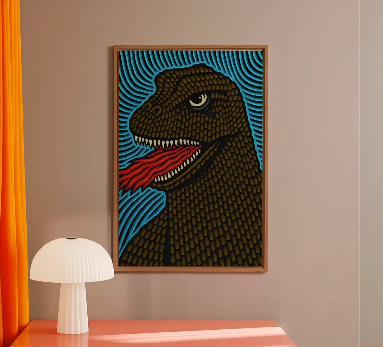 Godzilla Mostro Pop Art Comic Blacklight Psychedelic alluminio dibond da Bakara