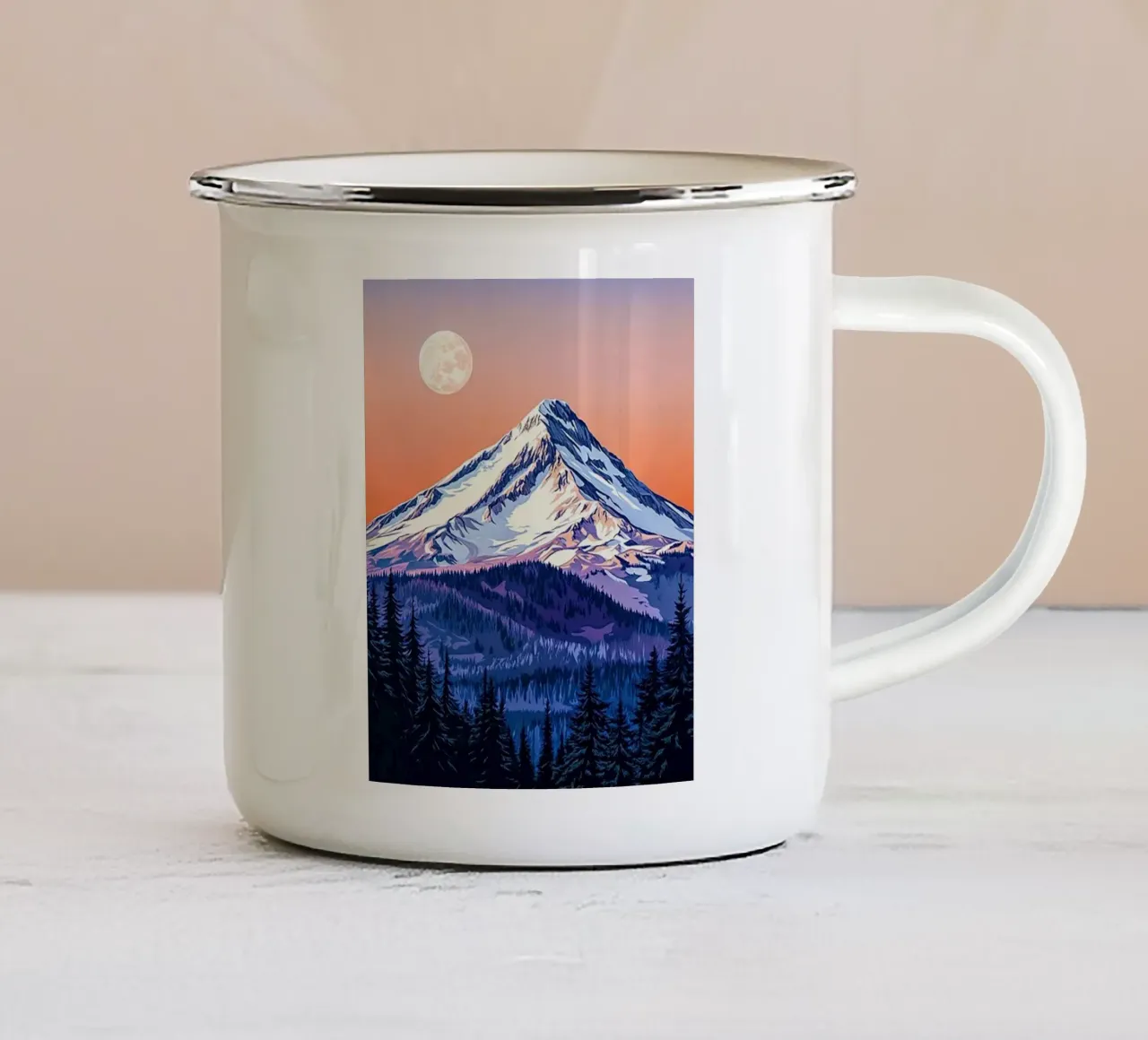 Il sorgere della luna sul Monte Hood tazza in smalto da Peteriespinoza Studio