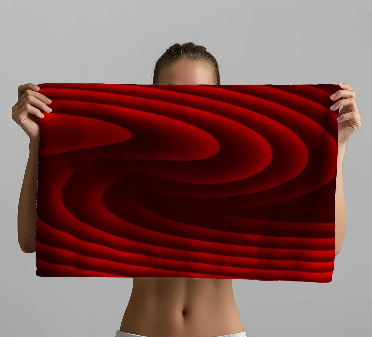 Golven, abstract, rood badhanddoek van Atteloi