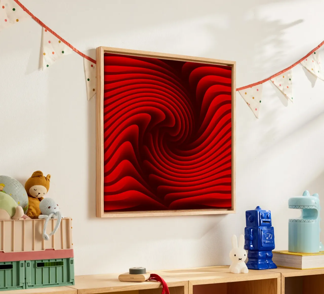 Waves, Abstract, Red canvas by Atteloi