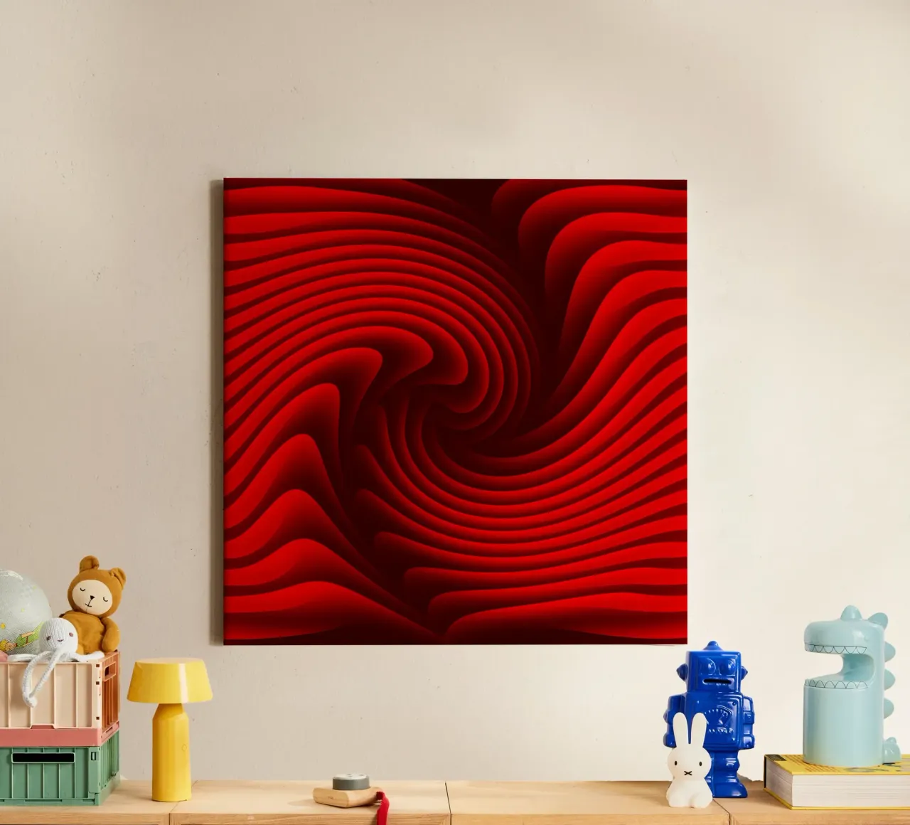 Waves, Abstract, Red canvas by Atteloi