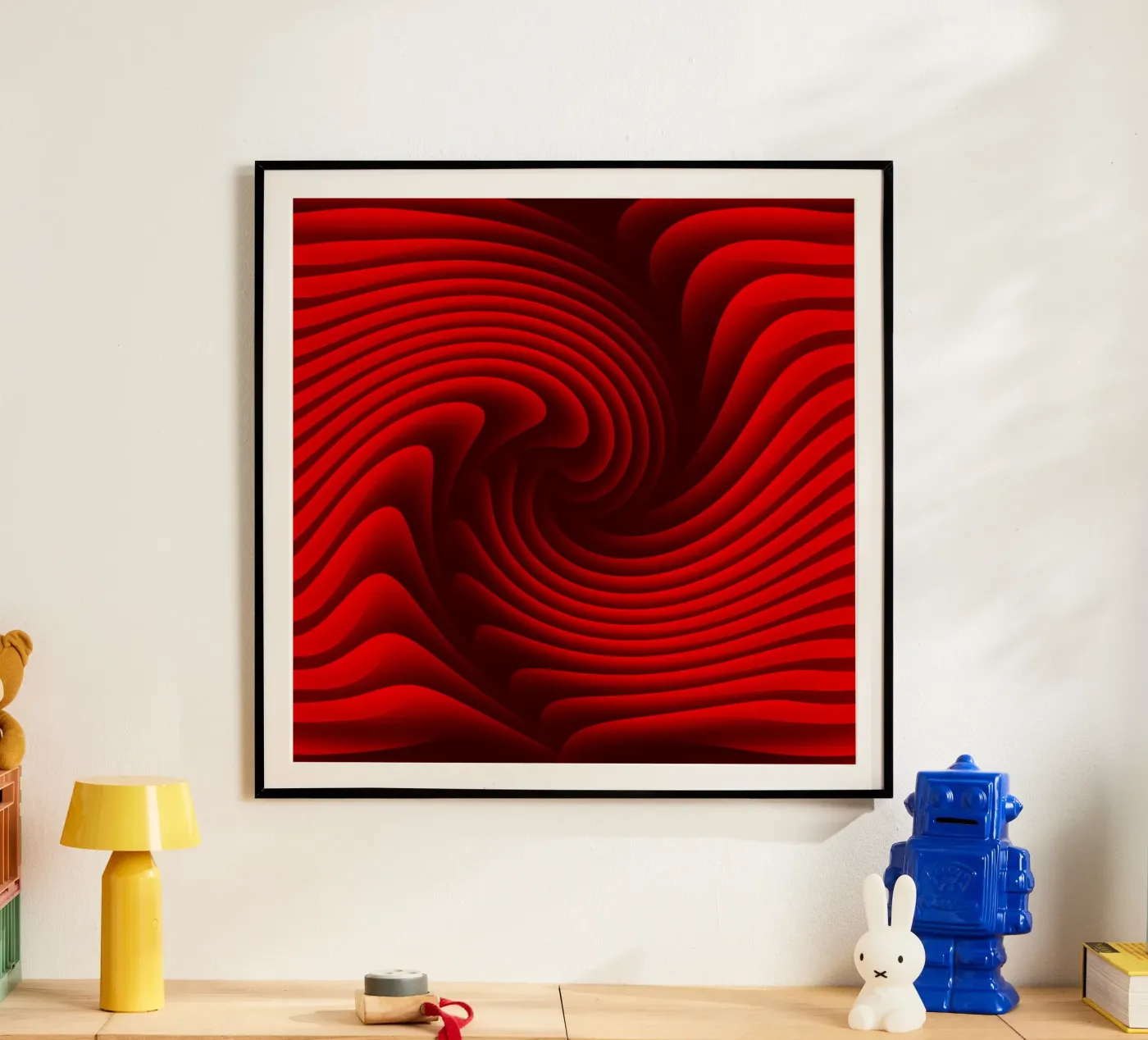 Waves, Abstract, Red poster by Atteloi Art