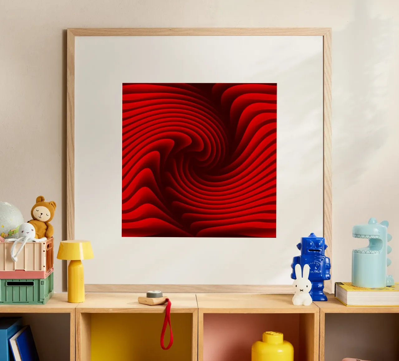 Golven, abstract, rood hahnemühle van Atteloi