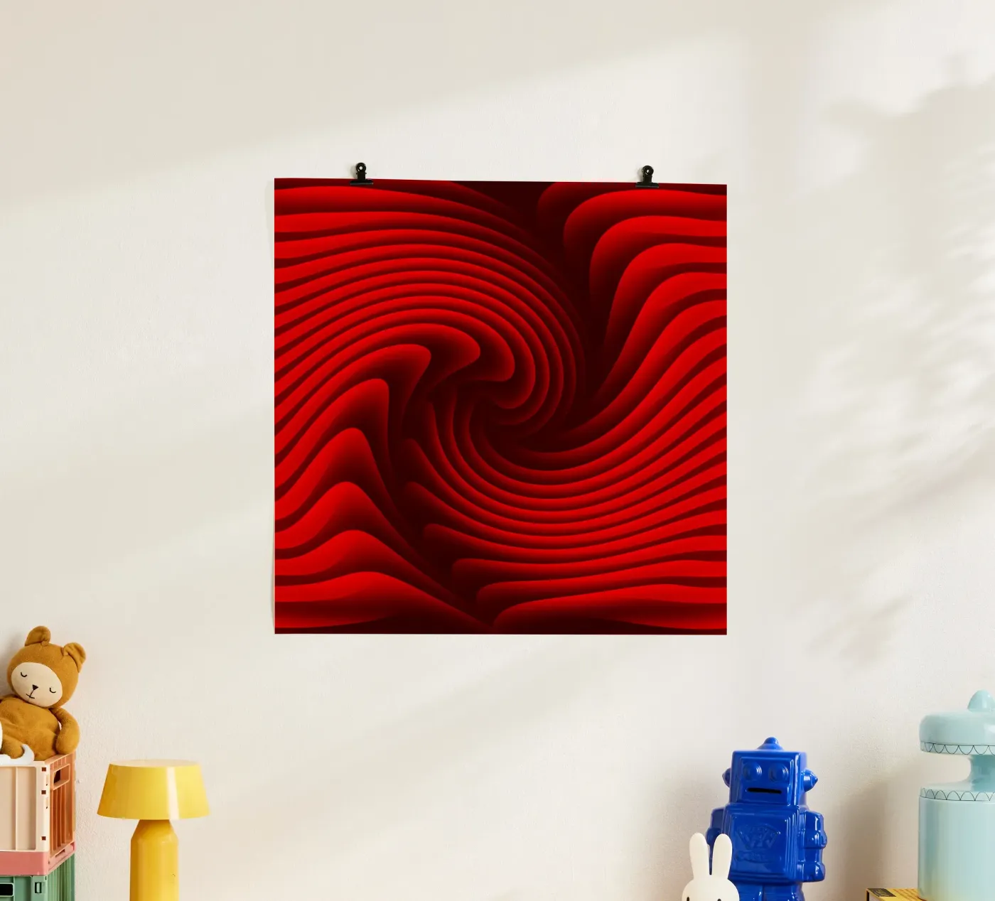 Waves, Abstract, Red poster by Atteloi Art