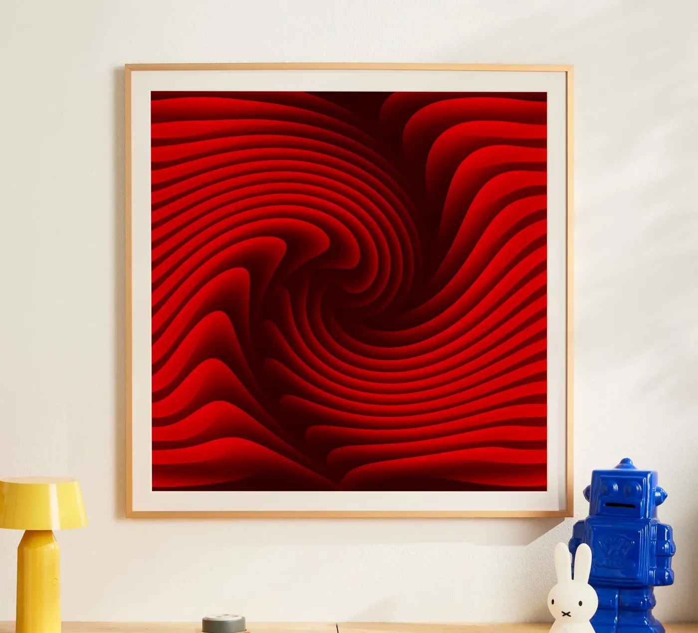 Waves, Abstract, Red poster by Atteloi Art