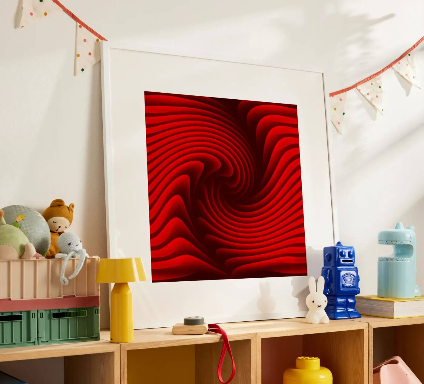 Waves, Abstract, Red poster by Atteloi Art