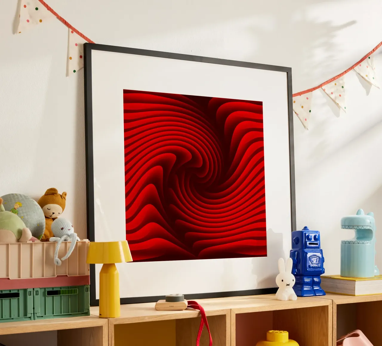 Golven, abstract, rood hahnemühle van Atteloi