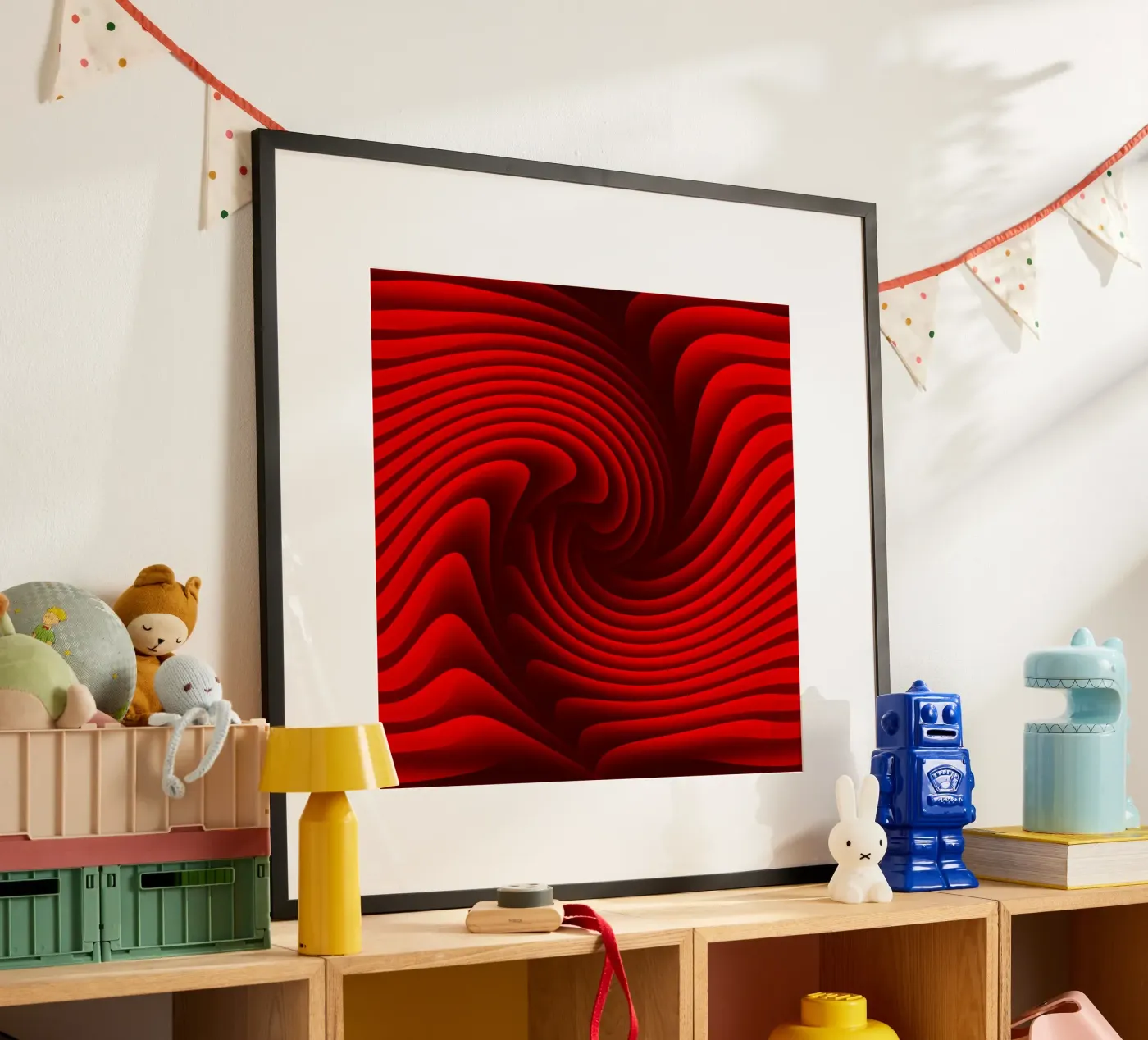 Waves, Abstract, Red poster by Atteloi Art