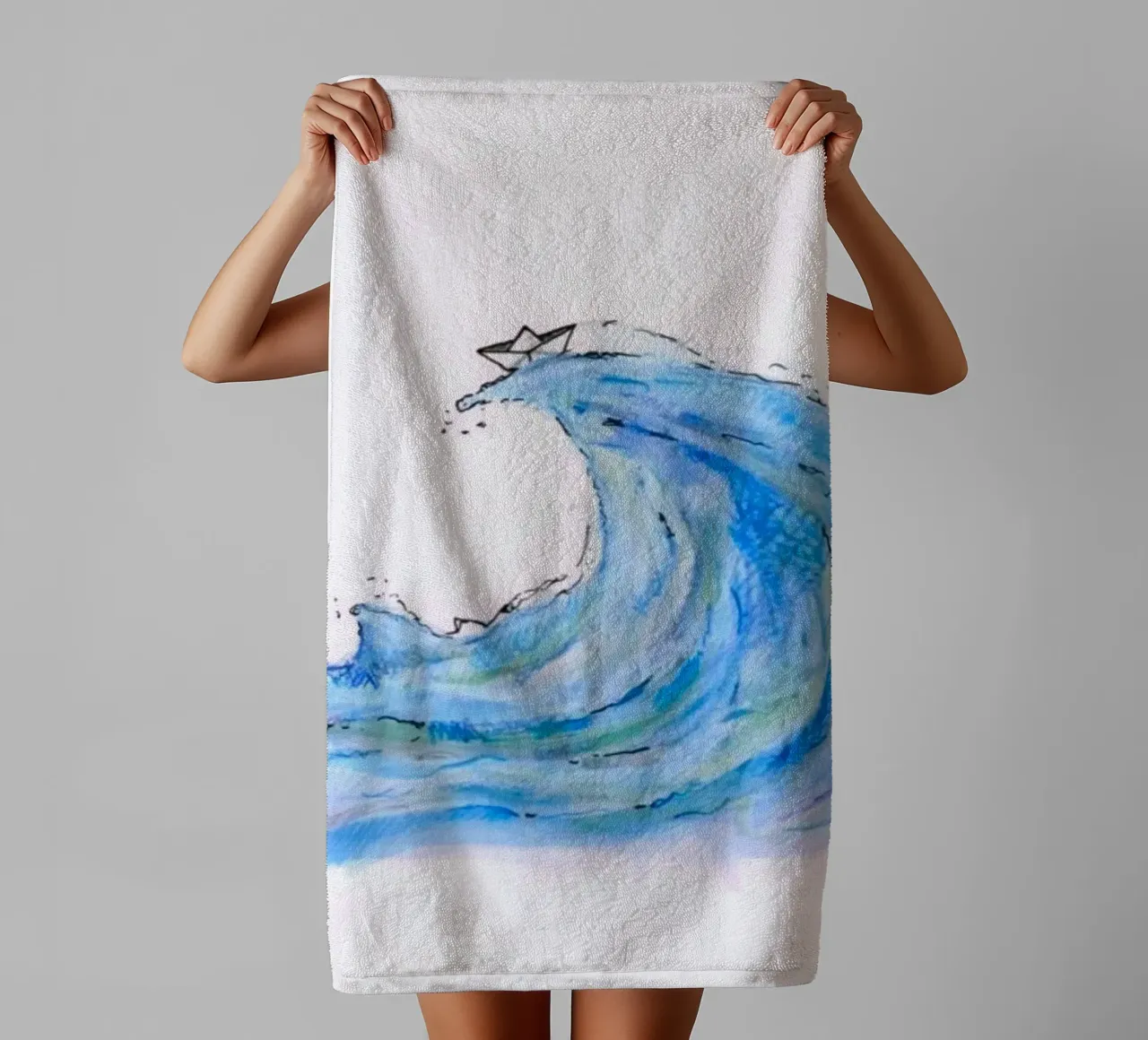 boat on giant wave asciugamano da bagno da Fost