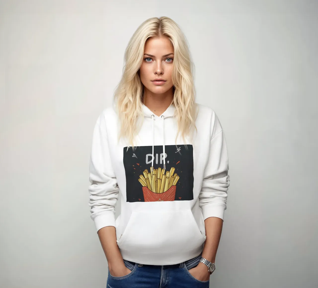 Patate fritte "DIP, EAT, REPEAT". felpa con cappuccio da DesignDoodle