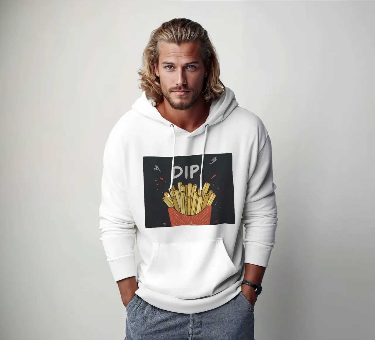 Patate fritte "DIP, EAT, REPEAT". felpa con cappuccio da DesignDoodle